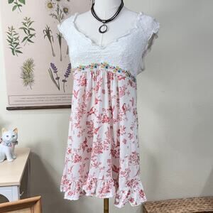 Y2k Eyelet Floral Bird Babydoll Top Prairie Cottagecore Coastal Granddaughter S